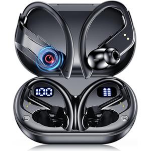 Wireless Earbuds, Bluetooth 6.1 Headphones with 120H Playtime LED Display Case, Noise Canceling Headset with Easy Button Controls IPX7 Waterproof Stereo Bass Earphones for Running Workout Gym Black