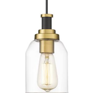 Zeyu Modern Gold Pendant Light, 1-Light Glass Hanging Light for Kitchen Dining Room, Clear Glass Shade, Black and Gold Finish, ZG33M1L BK+BG