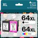 Exurbiz 64XL Ink Cartridges Combo Pack Replacement for HP 64 XL Remanufactured Envy Photo 7858 7855 7155 6255 6252 7120 6232 7158 7164 Inspire 7950e Tango Series Printer (1 Black, 1 Tri-Color)