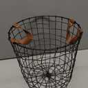 PRETYZOOM Wrought Iron Firewood Basket with Leather Handle 11.8 Inch Round Metal Log Holder for Indoor and Outdoor Wood Storage