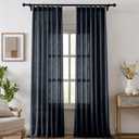Pinch Pleated Linen Curtains for Living Room, Light Filtering Sheer Curtains 90 inches Long, Farmhouse Natural Pinch Pleat Drapes, Semi Sheer Window Navy Blue Curtain with Hooks 2 Panels