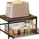 KLM Pull Out Spice Rack Organizer for Cabinet,Rustic Wood Top with Wire Basket Storage,Kitchen Countertop Organizer and Storage for Pantry, Counter top,Coffee Station Wood. (Brown)