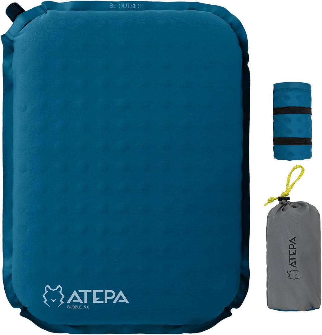 ATEPA Inflatable Stadium Seat Cushion, Self-Inflating Memory Foam Stadium Seats Bleacher Seat Chair Cushion Pad for Airplane Travel Backpacking Sports Events (1 Pack Blue)