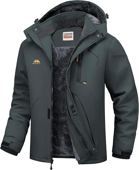 WULFUL Men's Ski Jackets Warm Winter Snow Windbreaker Resistant Snowboard Fleece Coat Mountain Waterproof Parka with Hood,  3XL, Black
