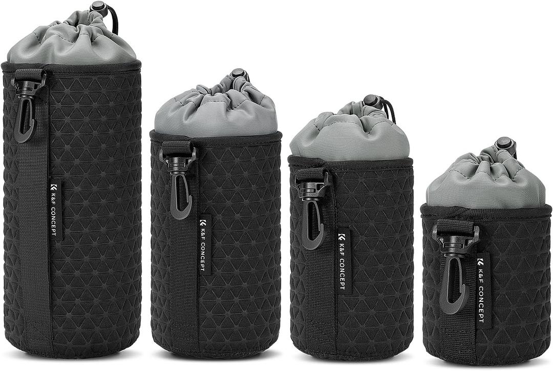 K&F CONCEPT 4 Pack Camera Lens Pouch Set, Drawstring Lens Protective Bag, Camera Lens Case for DSLR SLR Lens