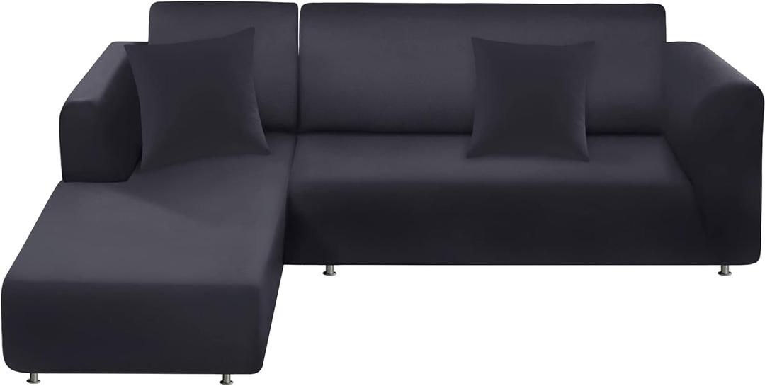 Couch Cover L Shape Sectional Sofa Cover 2-Piece Soft Stretch Sofa Slipcover Furniture Protector Couch Slipcover with 2Pcs Pillowcases (Sofa 3 Seater + 3 Seater, Dark Grey)