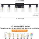 Black Bathroom Light Fixtures, 6-Light Bathroom Lighting Fixtures Over Mirror with Clear Glass Shade, Matte Black Vanity Lights, 6 Light Count Large Vanity Light Fixture for Bath, Mirror,Wall Sconce