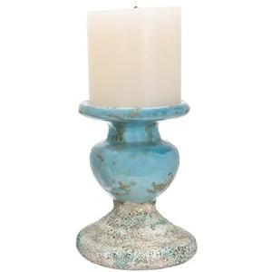 Creative Co-Op Large Distressed Blue Terracotta Pillar Candle Holder