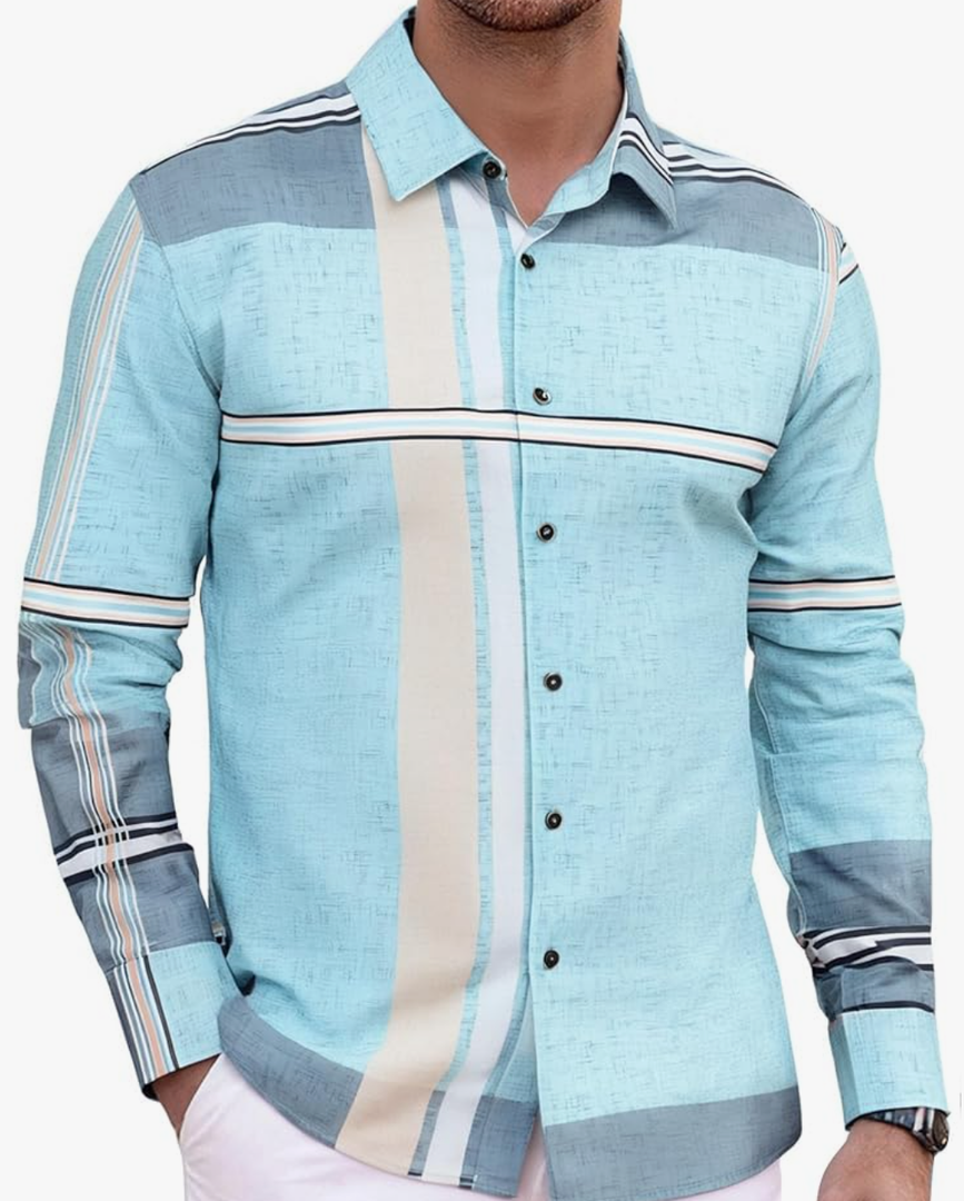 Mens Print Plaid Button Down Shirts Wrinkle Free 4-Way Stretch Casual Dress Shirt for Men XXL