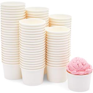 Juvale 100-Pack Disposable Paper Ice Cream Cups, 5oz Dessert Bowls for Sundae Bar, Frozen Yogurt (White Paper Cups)