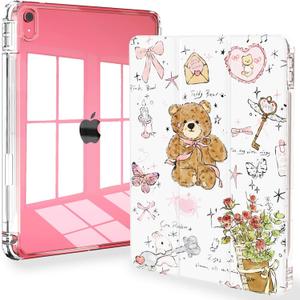 Feams Case for iPad A16 11th Generation 11 Inch 2025, iPad 10th Generation 10.9 Inch 2022 Case Clear Back Cover with Pencil Holder & Auto Sleep, Cute Girls' Daily