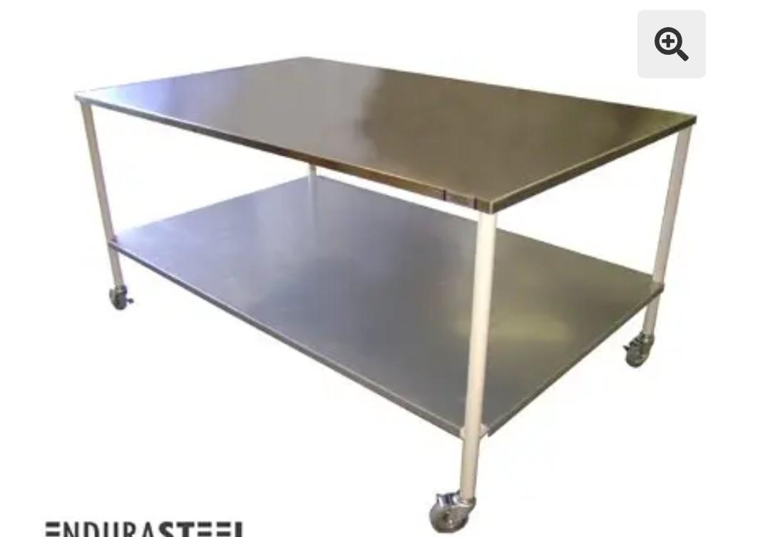 EnduraSteel Stainless Steel Mobile Prep Table with Powder-Coated Mild Steel Frame