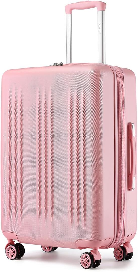 Kono Lightweight 24 Inch Expandable Luggage with Quiet Spinner Wheels TSA Lock, Scratch and Drop Resistant PC+ABS Hardside Durable Medium Checked Suitcase, Pink