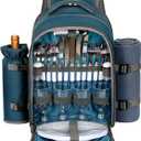 Hap Tim Picnic Basket Backpack for 4 Person with Blanket, Wine Holder, Cooler Compartment, Cutlery Set, Couples Gifts, Mr & Mrs Gifts, Bridal Shower Gifts, Registry Wedding Registry, Blue (3065-BL)