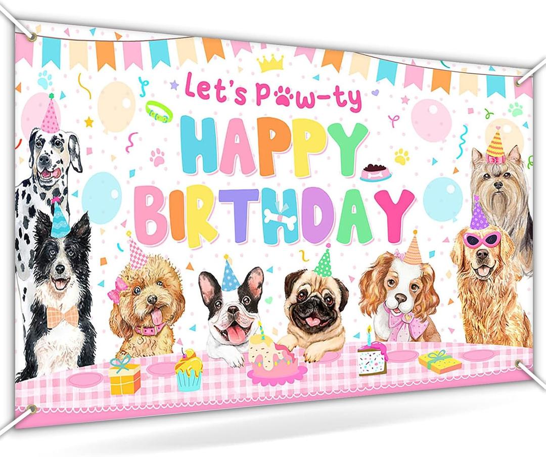 Avezano Dog Birthday Decorations Pink Puppy Dog Birthday Party Banner Let's Pawty Dogs Kids Photography Backdrop Indoor and Outdoor 6 x 3.6 ft