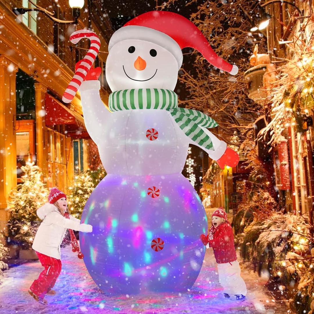 B&D 12FT Giant Christmas Inflatables Snowman Outdoor Decorations, Christmas Blow Up Snowman Inflatables Yard Decoration with Rotating Colorful LED Lights for Holiday Party Garden Yard Outdoor Decor