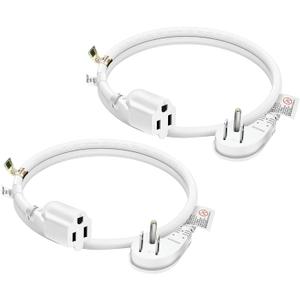 FIRMERST 1875W 15A Extension Cord 2 Feet 14/3 Flat Plug White, Pack of 2