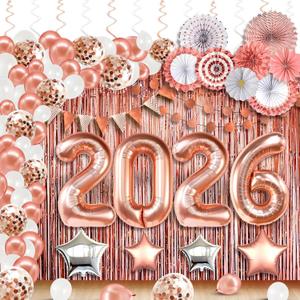 KatchOn, Rose Gold Birthday Decorations Set - Huge Pack of 145 | Rose Gold Fringe Backdrop, Balloons, Garland for Birthday Decorations, Graduation Decorations 2026 | Graduation Eve Party Supplies