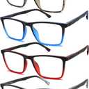 READITEASY Reading Glasses Men Blue Light Blocking 4 Pack, Wide Computer Readers for Men with Spring Hinge Reduce Eyestrain/UV/Dryness, Square Large Trendy Eyeglasses 1.0