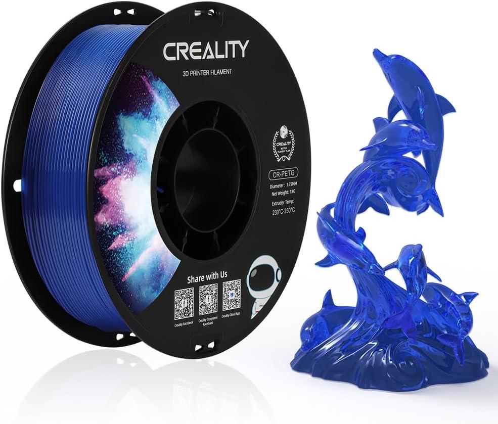 Creality PETG Filament 1.75mm Transparent Blue, 3D Printer Filament No-Tangling, Strong Bonding and Overhang Performance Dimensional Accuracy +/-0.02mm, 2.2lbs/Spool