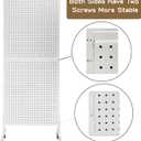 Eastern Tree Metal Pegboard Display Stand 2'x 5' with 30 Hooks, Pegboard Panels Display with Wheels, Peg Board Display Rack, Standing Pegboard Display- White