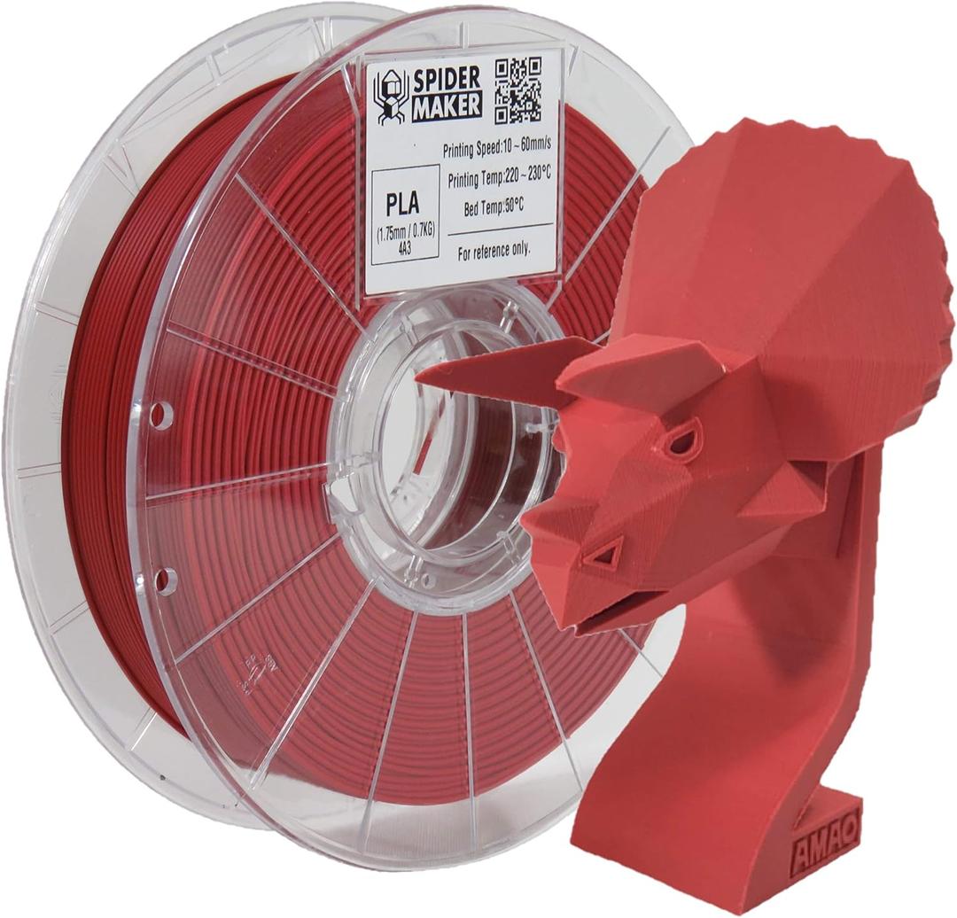 SpiderMaker 3D Matte PLA Filament (PLA+) - Matte Finish with Incredible Vibrant Colors - Compatible with Bambulabs AMS - 1.75 mm PLA, 700g, Dimensional Accuracy +/- 0.03mm (Jujube Red)