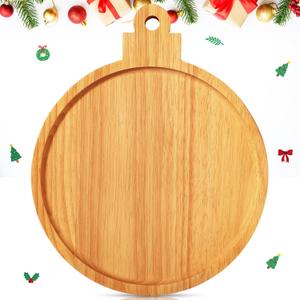 Bokon 12" Xmas Ball Christmas Charcuterie Board Wooden Cutting Board Xmas Serving Platter Tray Cookie Plate for Cheese Bread Dessert Fruit, Gift for Christmas Party Holiday Decoration(Rubber Wood)
