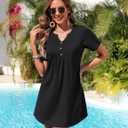 Ekouaer Women's Swimsuit Coverup Short Sleeve Bathing Suit Cover Up V Neck Beach Cover Up Dress Vacation Outfits 2026, XL