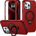 Compatible with iPhone 15 Pro Case 6.1''with Magnetic Ring Stand [Military Drop Protection][Compatible with Mag-Safe] Shockproof 15 Pro Phone Case for Men Wowen,Red