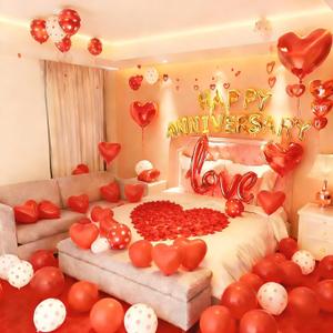 Happy Anniversary Decorations - Romantic Decor for Wedding, Valentines Day Heart Balloons for Bedroom, Party Decor Supplies (Set 1)