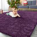 OLANLY Area Rugs for Living Room Bedroom, Machine Washable 4x5.9 ft Soft Fluffy Shaggy Bedside Rug, Indoor Floor Carpet for Kids Girls and Boys, Dorms, Nursery Rooms, Home Decor Aesthetic, Dark Purple