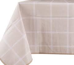 5'x9' Table Cloth, Beige with white Squares Lines