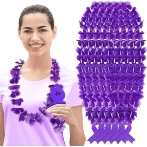 Giegxin 24 Set 45 Inch Purple Ribbon Awareness Polyester Leis with Wooden Ribbon Pendant Domestic Violence Alzheimer Pancreatic Lupus Overdose Cancer Awareness Accessories for Fundraising Public Event