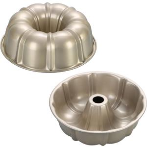 P&P CHEF 10 Inch Light Gold Non-stick Cake Pan, Carbon Steel Fluted Tube Round Baking Pan for Pound Cake, 10-Cup Large Capacity Bakeware, Healthy & Heavy Duty, 2 Pieces
