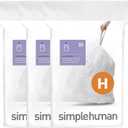 simplehuman Code H 60 Count, Dispenser Pack Custom Fit Liners, Drawstring Trash Bags, 30-35 Liter / 8-9.2 Gallon, White, Pack of 3