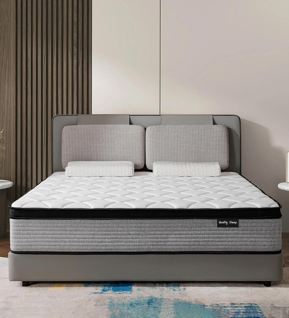 OGlAWA Queen Size Mattress, 12 Inch Gel Memory Foam Hybrid Mattresses for Medium Firm, Individual Pocketed Springs for Supportive Foam & Motion Isolation Technology, CertiPUR-US Certified