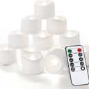 Homemory 12pcs Remote Timer LED Tea Lights Candles, 400+Hours Flickering Flameless Battery Votive Tealights for Tabletop Lighting, Centerpieces Decor, Holiday (Cool White Glow, White Base)