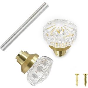 LWZH 1 Pack Glass Interior Door Knobs, Old Style Door Knob Replacement, Vintage Crystal Door Knobs, Polished Brass Finish