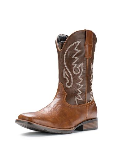 IUV Cowboy Boots For Men Western Boot Durable Fashionable Retro Classic Embroidered Pull On Slip Resistant Boots, 9.5