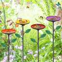 4 Pack Bee Watering Stations, Bee Cups for Garden with 40PCS Glass Marbles,Colorful Bee Butterfly Bath Bowl Waterer, Metal Bee Water Feeder for Outdoor Yard Courtyard Decor (4Pcs-Circular Disk)