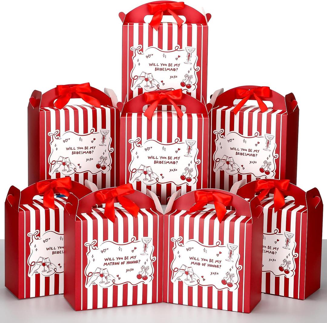 Fullhawl Bridesmaid Proposal Boxes Set of 8 with Bow - 8 x 8 x 4 Inch Will You Be My Bridesmaid Gift Box, Maid of Honor Box for Wedding Bridal Shower Party Favors(Red)