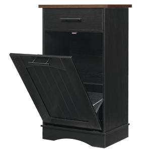 HOOBRO 10 Gallon Tilt Out Trash Cabinet, Kitchen Trash Can, Trash Bin Storage, with Flip Door and Large Drawer, Hidden Laundry Hamper Cabinet, for Kitchen, Laundry, Black and Walnut BH02LJ01, 20.5"L x 13.7"W x 35.8"H