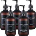 Refillable Matte Amber Plastic Shampoo and Conditioner Bottles (5 Pack, 16.9oz), with Pumps and Labels