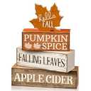 Moucuny 4 Pcs Fall Decor Wooden Maple Leaf Decoration Thanksgiving Tiered Tray Decor Rustic Wooden Maple Leaf Block Sign Thanksgiving Table Centerpiece Farmhouse for Autumn Harvest Party Home Kitchen