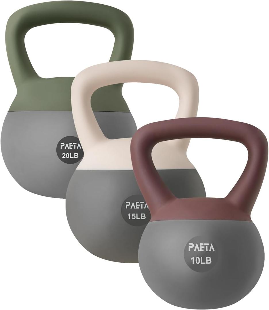 PAETA Soft Kettlebell for Home Fitness Anti-Slip Grip & Wide Handle Design,Soft Kettlebell Set, Gentle Floor-Friendly Impact  10lbs, 15lbs, 20lbs, for Home Functional Training