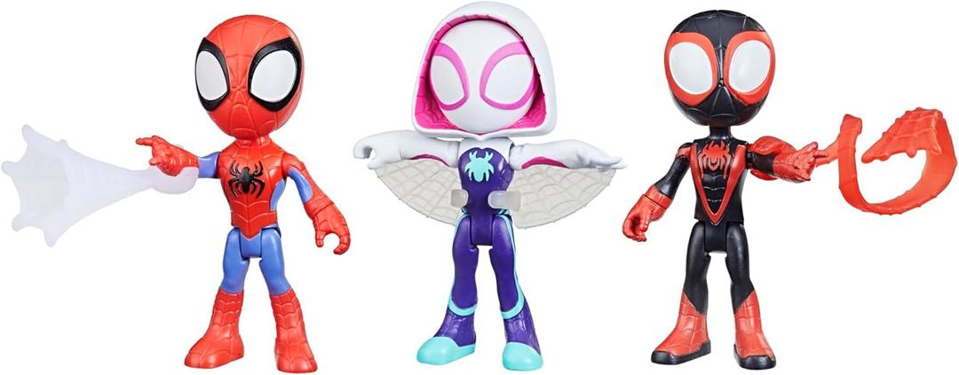 Spidey and his Amazing Friends 3-Pack, 4-Inch Scale Marvel Action Figures, Includes 3 Figures and 3 Accessories, Spider-Man, Ghost-Spider & Miles Morales