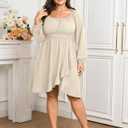 SCOMCHIC Women Plus Size Fall Dresses Long Sleeve Square Neck Ruffle Hem Flowy A-Line Cocktail Wedding Guest Mini Short Dress (Gray, XXXL)
