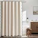 MIULEE 96" Long Scalloped Shower Curtain Linen Textured with 12 Metal Hooks Cute Extra Long Heavy Duty Washable Waterproof Cloth Shower Curtains with Black Border for Bathroom Hotel Bathtub, Beige