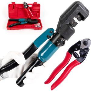 Muzata Custom Cable Railing Crimping Tool Hydraulic Crimper Hydraulic Crimping Tool for 1/8" Stainless Steel Cable Railing Kit Wire Rope Swaging Kit with Wire Cutter CR09 CK12