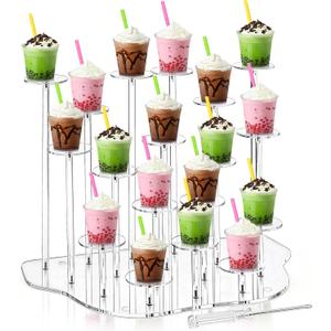 Peohud Acrylic Cupcake Stand for 18 Cupcakes, Clear Dessert Display Tower for Treat Table, Party, Wedding, Birthday, Tiered Display Stand for Rings, Perfumes, Mini Figures